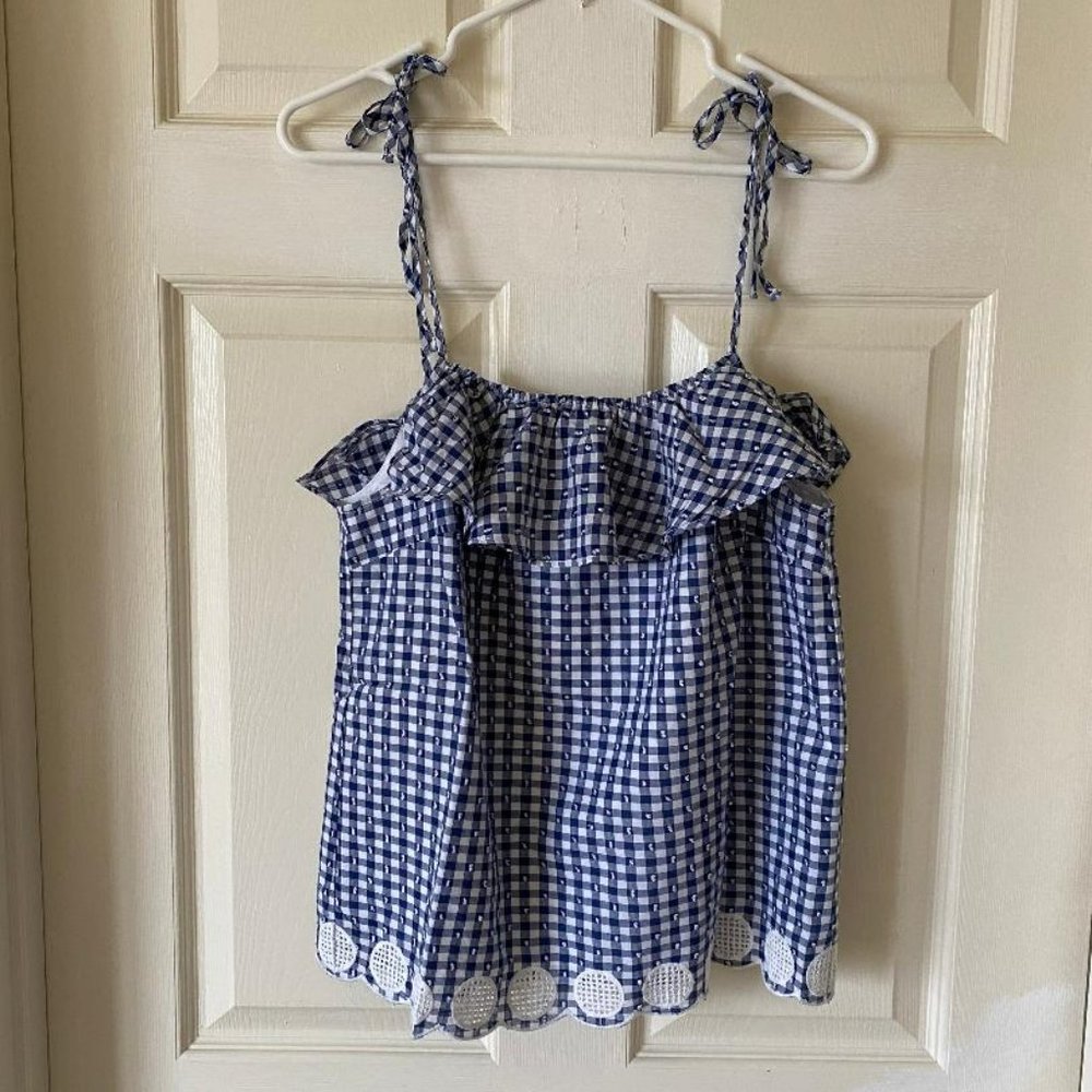 J. Crew Gingham Spaghetti Strap Ruffled Sleeveless Top Size S